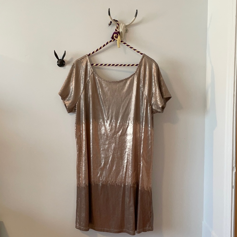 Free People Metallic Bronze Backless Dress